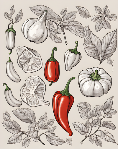 "Get your chili together" - Zeichnung von feinem Gemüse