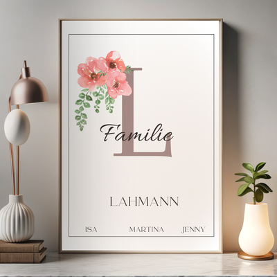 Personalisierbares Familien-Poster mit Blumenmotiv - Individuell gestaltbares Wandbild