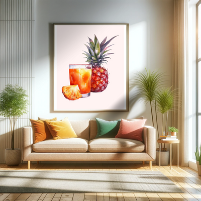"Sonnige Tropen" - Ananas-Aquarell-Poster